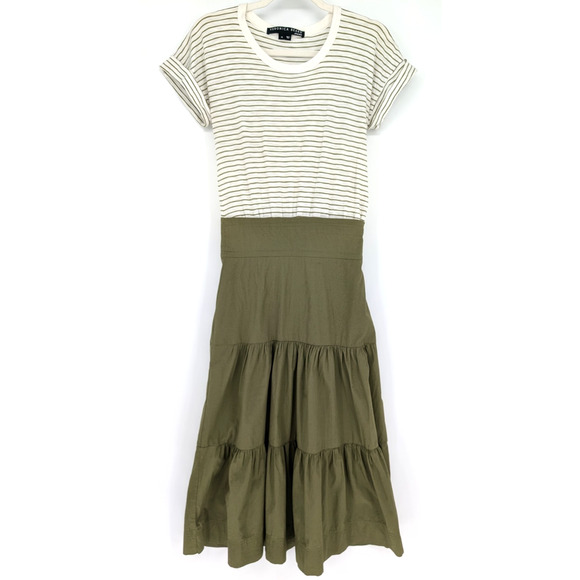 Veronica Beard Trail Mixed Media Dress Fern Green XS Cottage Quiet Luxury Preppy - Picture 7 of 12